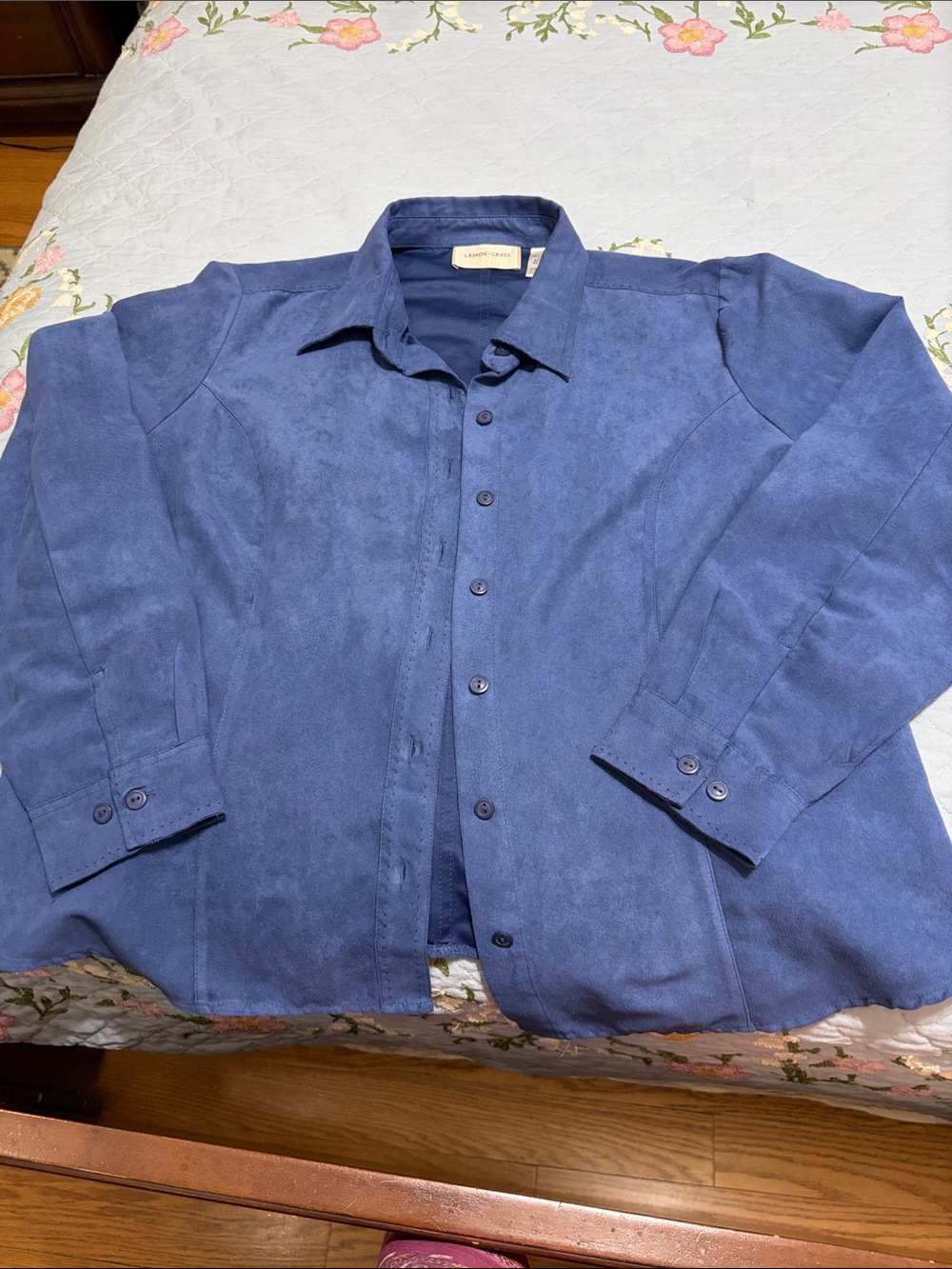 Lemon Grass 100% Polyester Faux Blue Slate Suede Size XL LS Crop Blouse